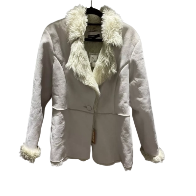 Just Jeans Womens  Size 14 Mock Suede Fur Trim Jacket Cream RRP $149 