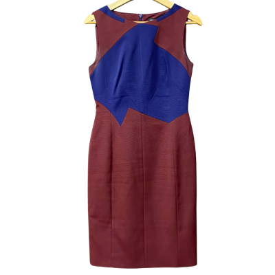 Karen Millen Womens Size 12 Blue/Maroon Colour Block Dress 
