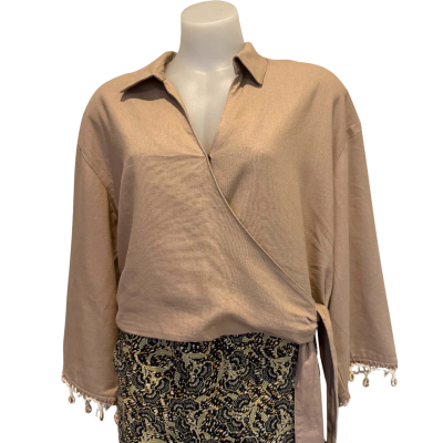 Rachel Zoe. Faux Cross Over Top.  Camel. Size M 
