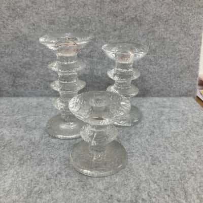Three candle stick holders, vintage littala Festivo glass designed by Timo Sarpaneva