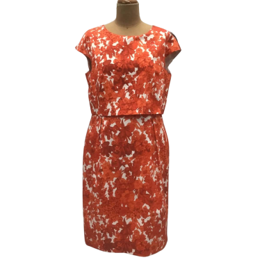 Weekend MaxMara Cap Sleeve Floral Dress Size 12 Red Cotton Rich