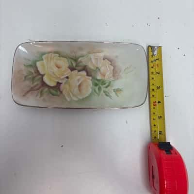 Hand painted vintage rectangle plate. Called yellow roses by Jaqui 