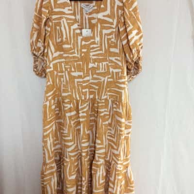 Shona Joy Womens  Size 16 Casual Dress Burnt Orange / Pattern / White 
