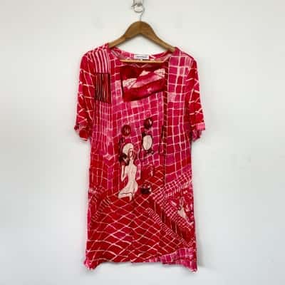 Tara Whalley Pink Pattern Short Sleeve Midi Dress  Size 10 