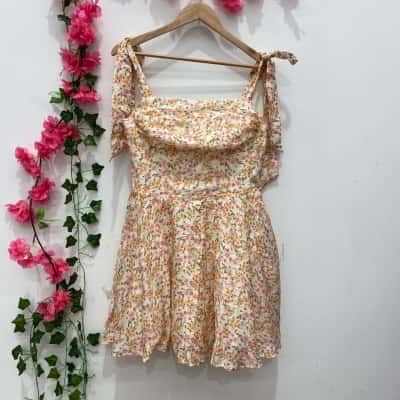 Billy J Womens Haisley Mini Dress with tie-shoulder straps Size 12 Beige / Floral 