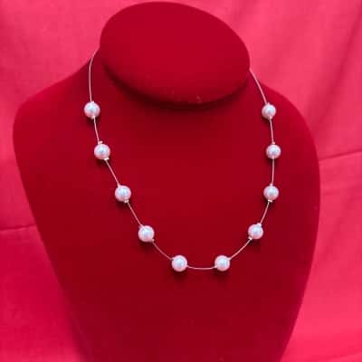  Womens Floating Faux Pearl Necklace 