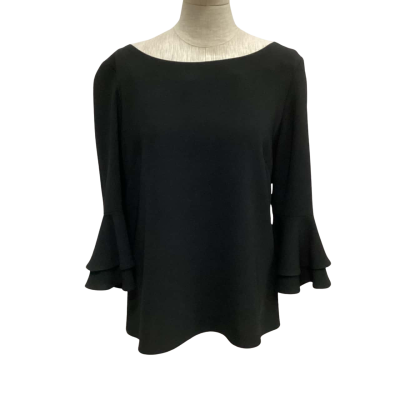 Perri Cutten Camelia Top  Size M 3/4 Sleeve Black  
