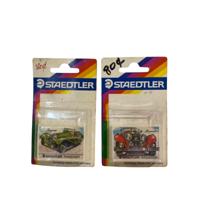2 Vintage Staedtler Erasers - 1938 Mercedes andJaguar Radierer