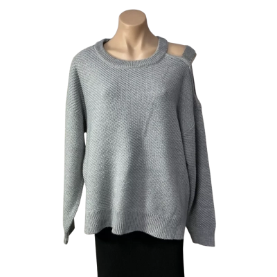 DKNY Womens Size XL Grey / Sequin Strap Cold-out Shoulder Knitted Jumper 