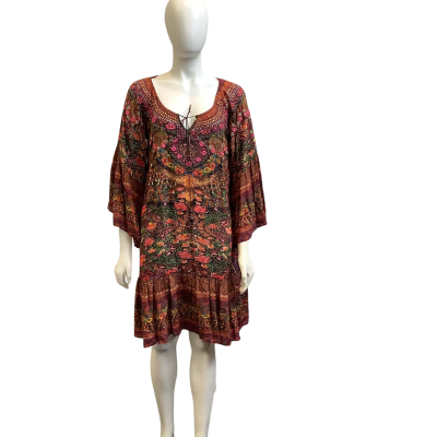 Inoa Womens To Fit AUS Size 10 Silk & Sequins Floral Dress Multicoloured