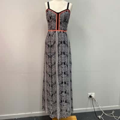 Wish The Label Womens  Size 14 / L Maxi Dress Black  / Orange / White 