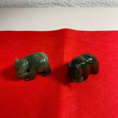 Hematite Miniature Bear Figurine Holding Fish
