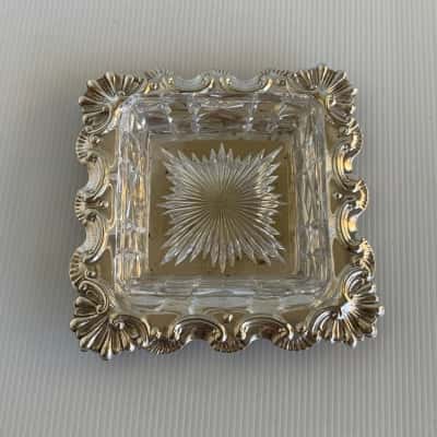 Vintage Silver Plated & Cut Glass Trinket Tray / Butter Dish in Original Box
