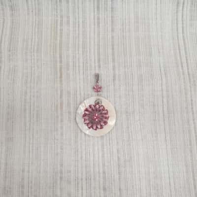 Super Pretty Pearl Shell Back & Pink Aluminum Flower with Pink Diamante Crystals Pendant - Pendant Only 