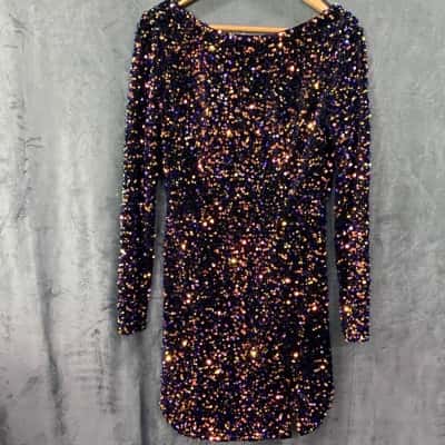  Womens  Size 12 Navy Blue sequins Mini Dress
