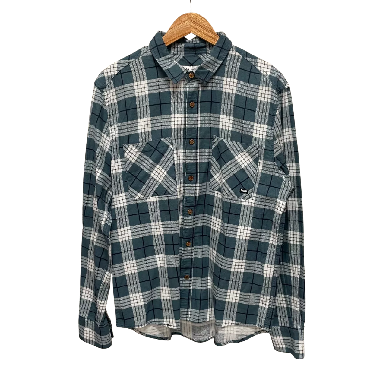 NXP Teal and white plaid men size S flannel shirt - New With Tags