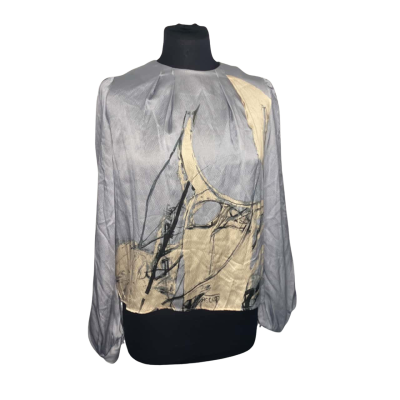 AJE Womens  Size 6 Long Sleeve Top Beige / Black  / Grey 