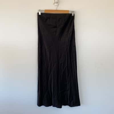Sportsgirl Black Satin Look Midi Skirt Size 10 