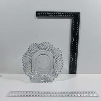 Indiana Glass Diamond Point Clear Glass Ruffled Edge Candy Nut Dish Plate 