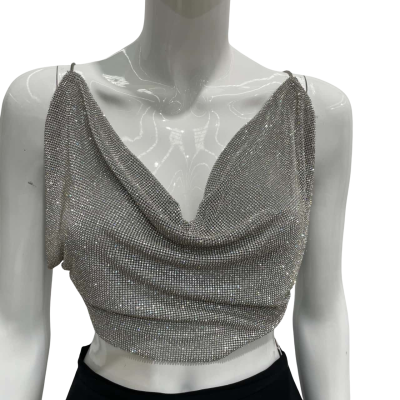 Womens Size S Sliver Mesh Party Top Silver 
