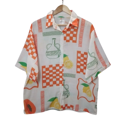 By Frankie Mens  Size XL Short Sleeve White / Orange/Yellow Shirt