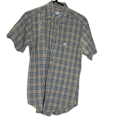  Mens  Size 37 Short Sleeve Shirt Vintage Burberrys Novachecked Shortsleeved Button Up