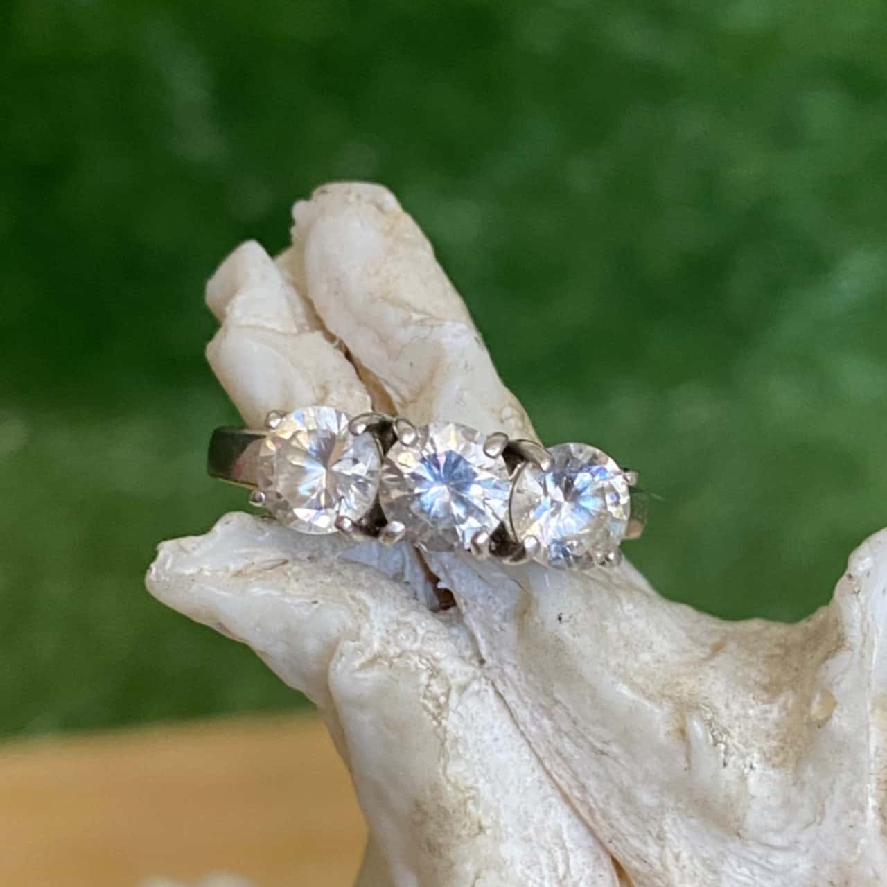 Sterling Silver Trio Diamanté Ring (Stamped 925)(s)