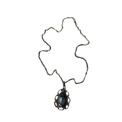 Womens 925 Silver Chain with Decorative Dendritic Opal Pendant