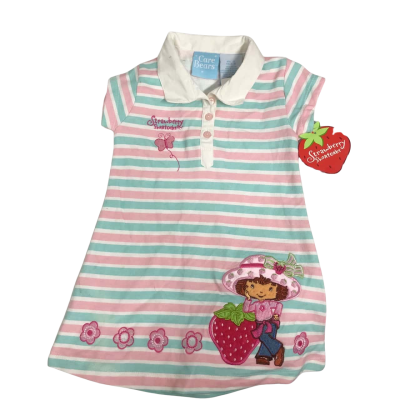 Care Bears 'Strawberry Shortcake' Girls Dress Size 2T Cream / Green / Pink/ Striped - NEW