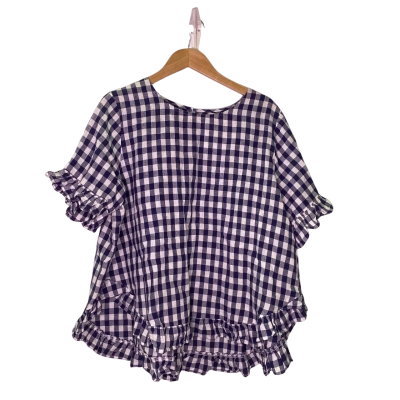 Worthier Womens  Size L / M Short Sleeve Shirt Blue / Checked / White 