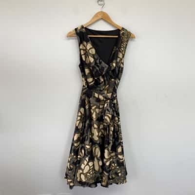 Charlie Brown Black Beige Pattern Tulle Sleeveless Midi Dress  Size 10 