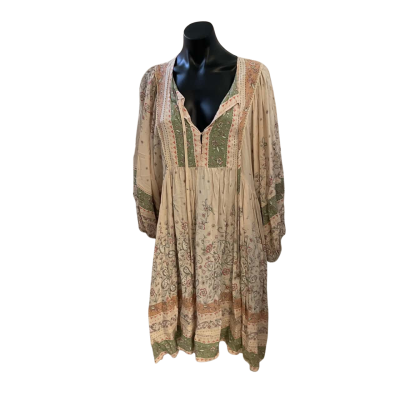 Jaase Womens  Size S Babydoll Dress Cream / Floral / Green 