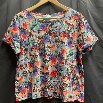 Blue Illusion Floral Tshirt, Size XL