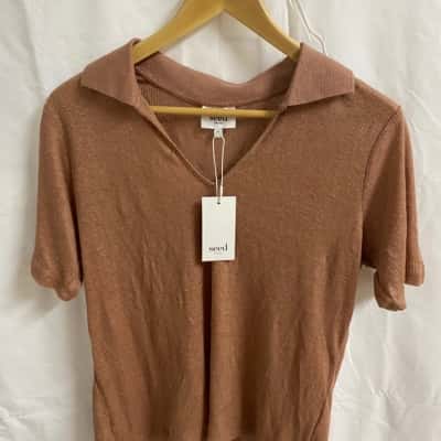 Seed Heritage Womens Size M Short Sleeve Top Brown
