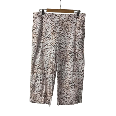 Sussan Womens Size 14 White / Beige / Brown Animal Print Wide Leg Cropped Pants 
