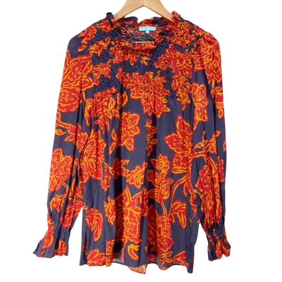 Blue Illusion Floral High-Neck Blouse Size XL