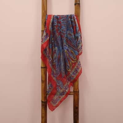 Women's Indian Silk Scarf Red & Blue 