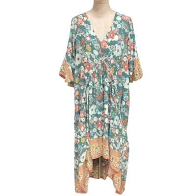  Luna  Size One Size Boho Dress Coral / Teal 