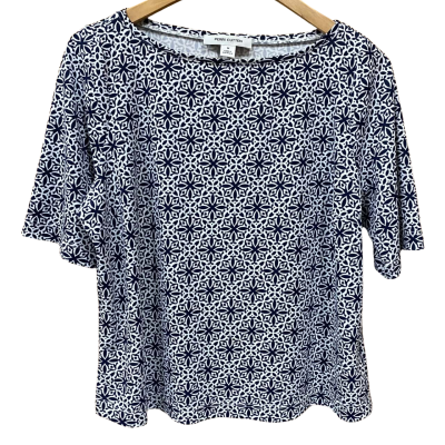 Perri Cutten Navy/White Patterned Top Size M