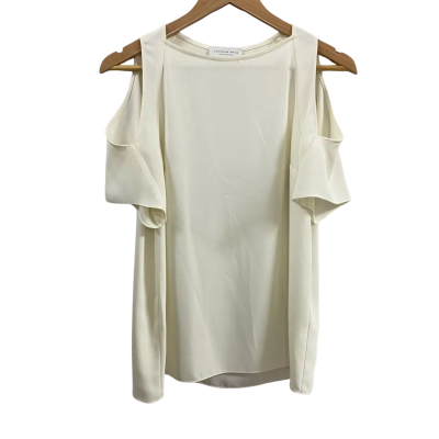 Veronika Maine Womens  Size 8 Cold-Shoulder Crepe Blouse Cream