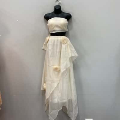  Handmade Womens  2-piece layered skirt &top Set Size M Cream 