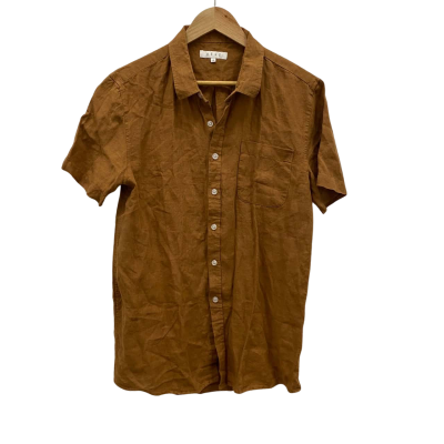 AERE Mens Size M 100% Linen Short Sleeve Shirt Brown 