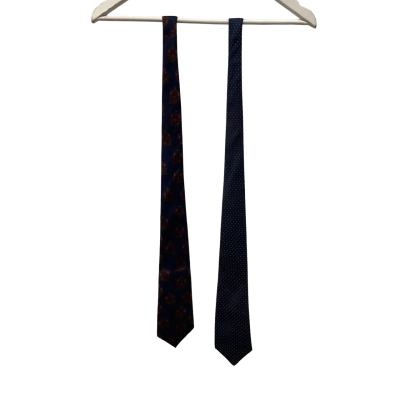  Mens 2 Pcs  Silk Ties Navy Blue / Pattern / Polka Dot 