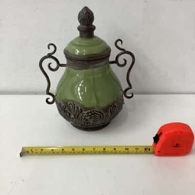 Large green and Grey Urn type display Vase with lid 