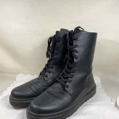Ecco Womens Boots Lace Up Zip Combat Leather 40 Nouvelle