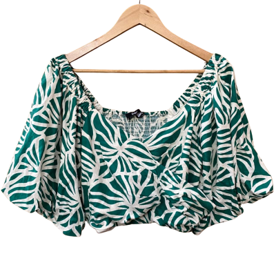 Sportsgirl Green/White Patterned Linen-Blend Top Size 12 