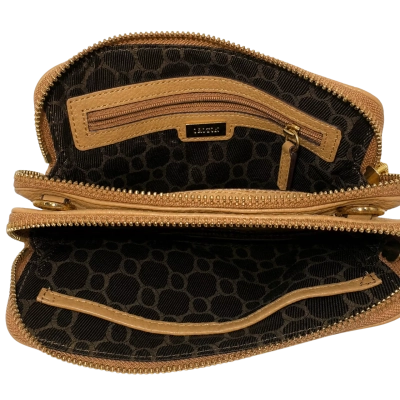Oroton Tan Pebbled Leather Double Zip Crossbody Organiser Bag
