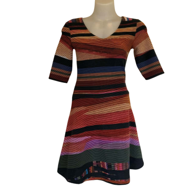 Desigual.  Horizontal Ribbed Stripe Fitted Dress.  Size XS 