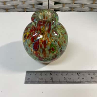 glass decorative vase featuring multi-colored handmade millefiori and colorful glass inserts