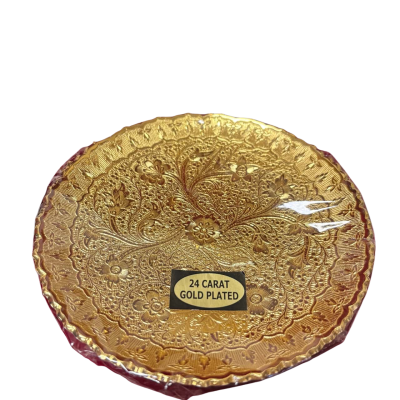 24 carat gold plated brass dish - vintage Moradabad